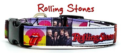 Handmade Rolling Stones Dog Collar - Adjustable 1 Or 5/8 Inch Wide Fabric - Made In USA