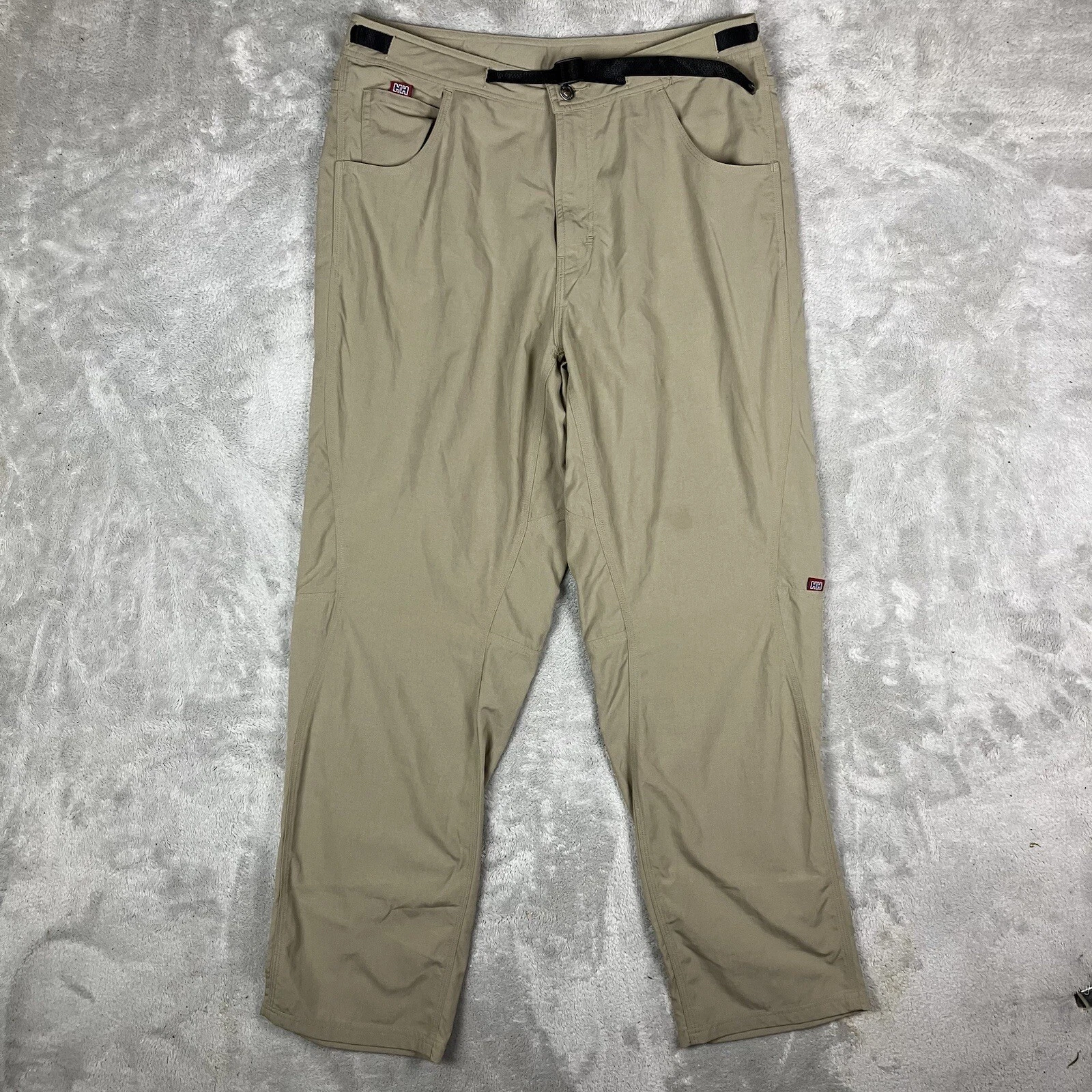 Helly Hansen Pants Mens Large Beige Nylon Outdoor Hiking Skiing Cinch Belt Gorp