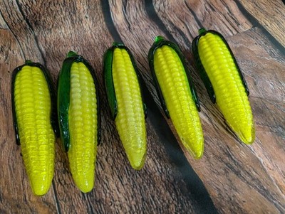 Lot Of 5 Vintage Murano Style Hand Blown Art Glass Corn on the Cob Vegetable