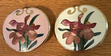 2 Vintage 80s Cloisonn  Orchid Enamel Cream  Pink Belt Buckles