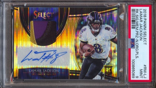 2018 Panini Select Lamar Jackson RPA RC Patch Auto Neon Orange #/23 PSA 9