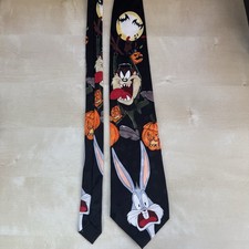 Vintage 1995 Looney Tunes Trick or Treat Taz Bugs Bunny Halloween Tie notes