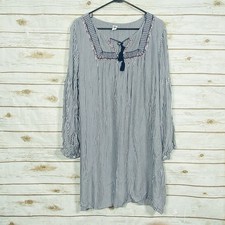 Old Navy Women Striped Embroidered Tassel Tie Tunic Dress Blue White Size L