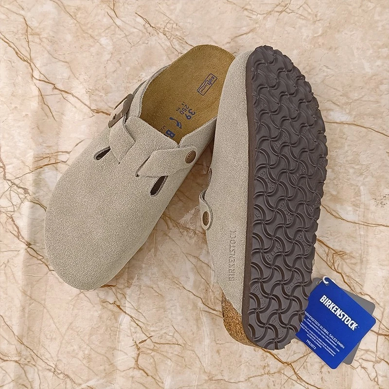 Birkenstock Boston Unisex Zuecos Zapatos Suave Gamuza Cuero Taupe Talla Estrecha/Ancha Foto 4 de 4