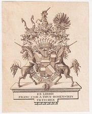 Exlibris Franz Von Thun E Hohenstein Messico Incisione Araldica Bookplate 19.Gh.