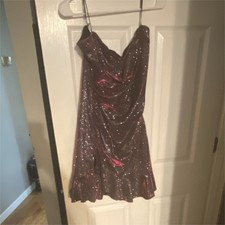 Sparkly Strapless Formal Dress Purple Pink Evening Gown Prom Party Dress