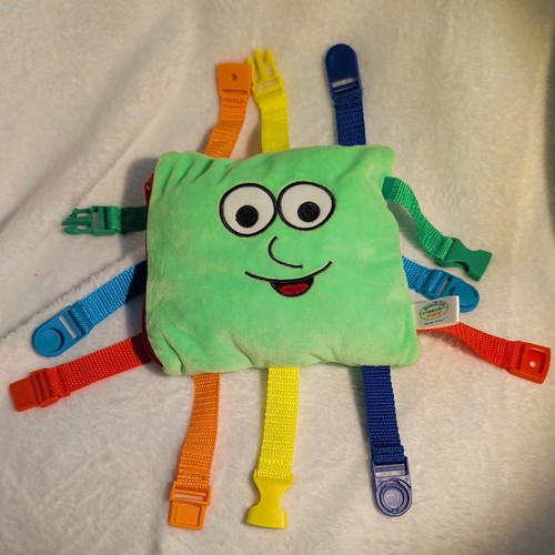 Buckle Toys Buster Green Square Plush Zipper Pouch W/Colorful Straps Baby Toy