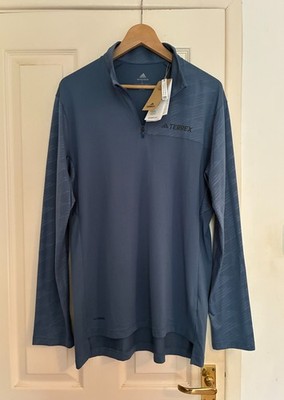 Neu mit Etikett £60 Adidas Terrex Aeroready blaues langärmliges Outdoor-Top mit 1/4-Reißverschluss für Herren, L