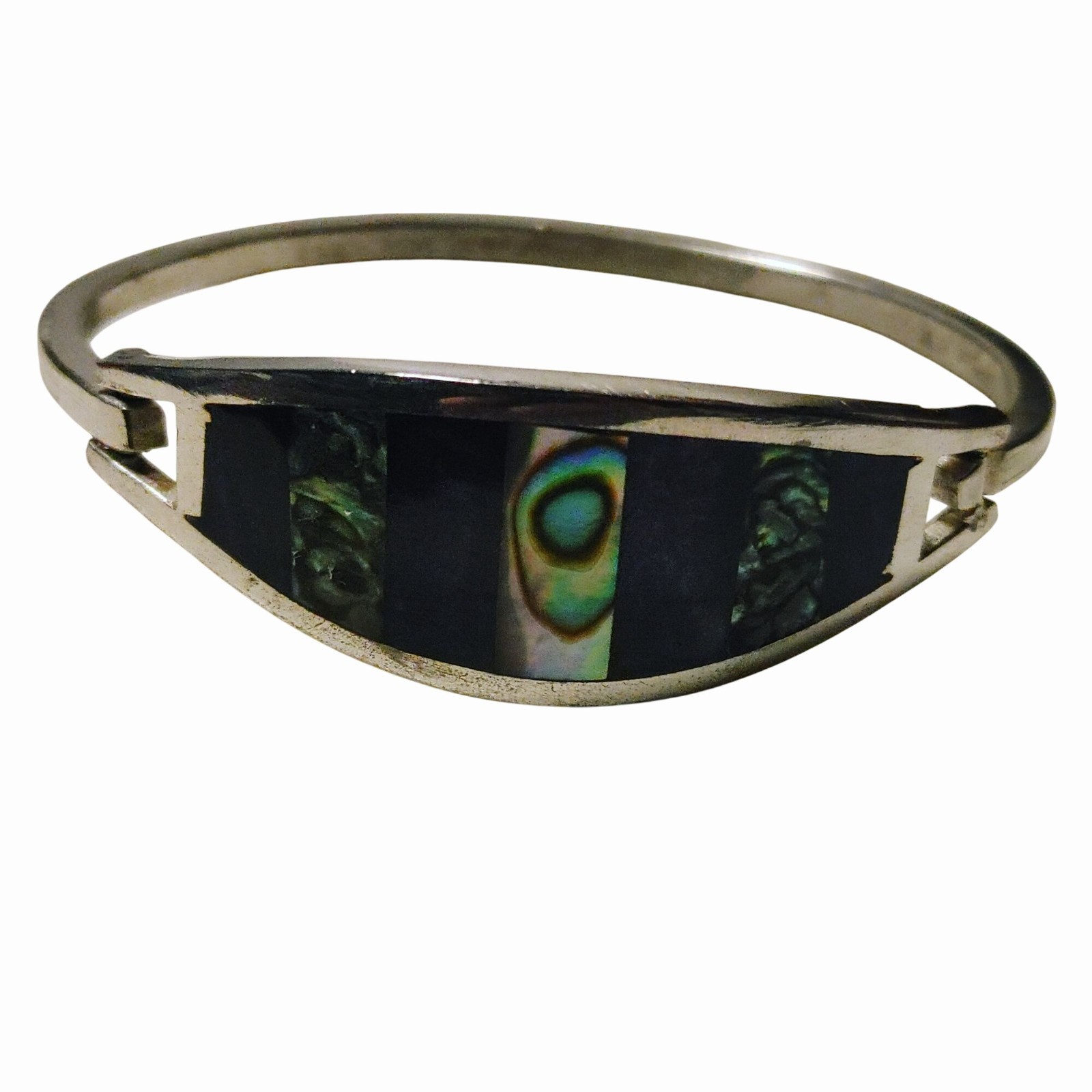 Alpaca Silver Bangle Bracelet Abalone Shell Blue … - image 14