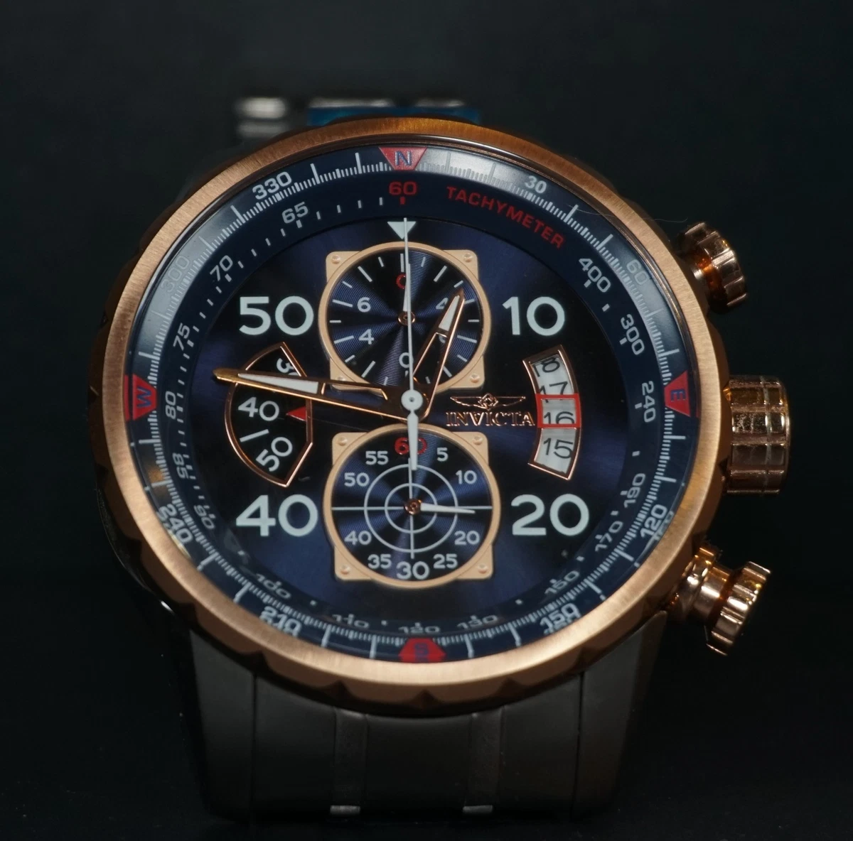 Invicta Aviator 28161 Men\'s Chronograph Watch Rose Gold Red Leather Strap Invicta Aviator Pilot/Aviator Rose Gold Case Wristwatches  main image 2