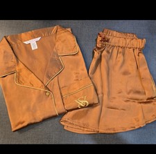 Victoria's Secret Womens bronze brown Satin Short Pyjama nightwear Set size M 10