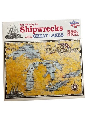 RARE - 1991 Map Showing The Shipwrecks Of The Great Lakes 550 Piece Puzzle NEW