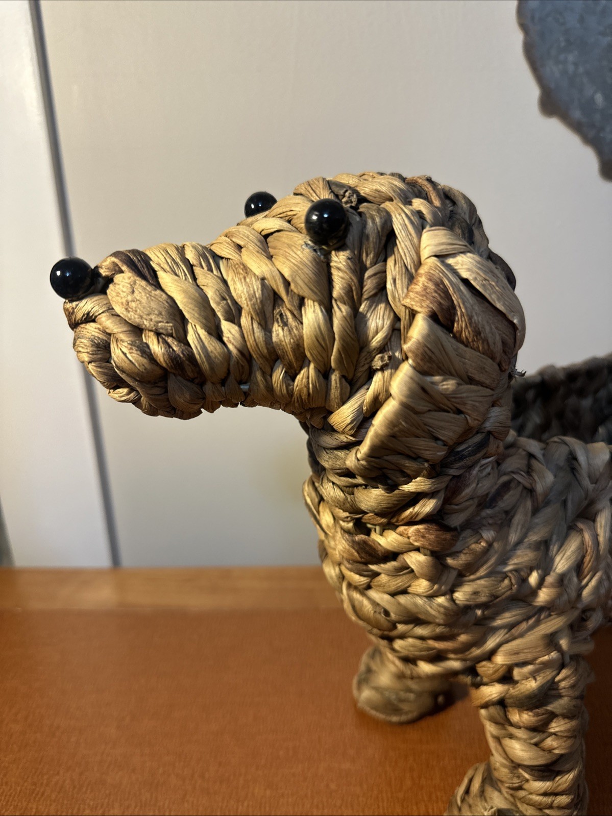 Doxy Dachshund Dog Puppy Woven Natural Grass Basket Decor 12" Tall 16.5" Long