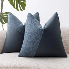 Boucle Throw Pillow Covers 20"x20" Set of 2, Denim Blue Decorative Textured Cush