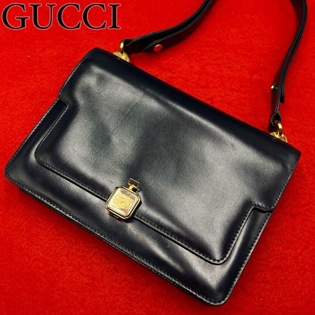 Authentic Navy Leather Gucci Interlocking Logo Tote Bag