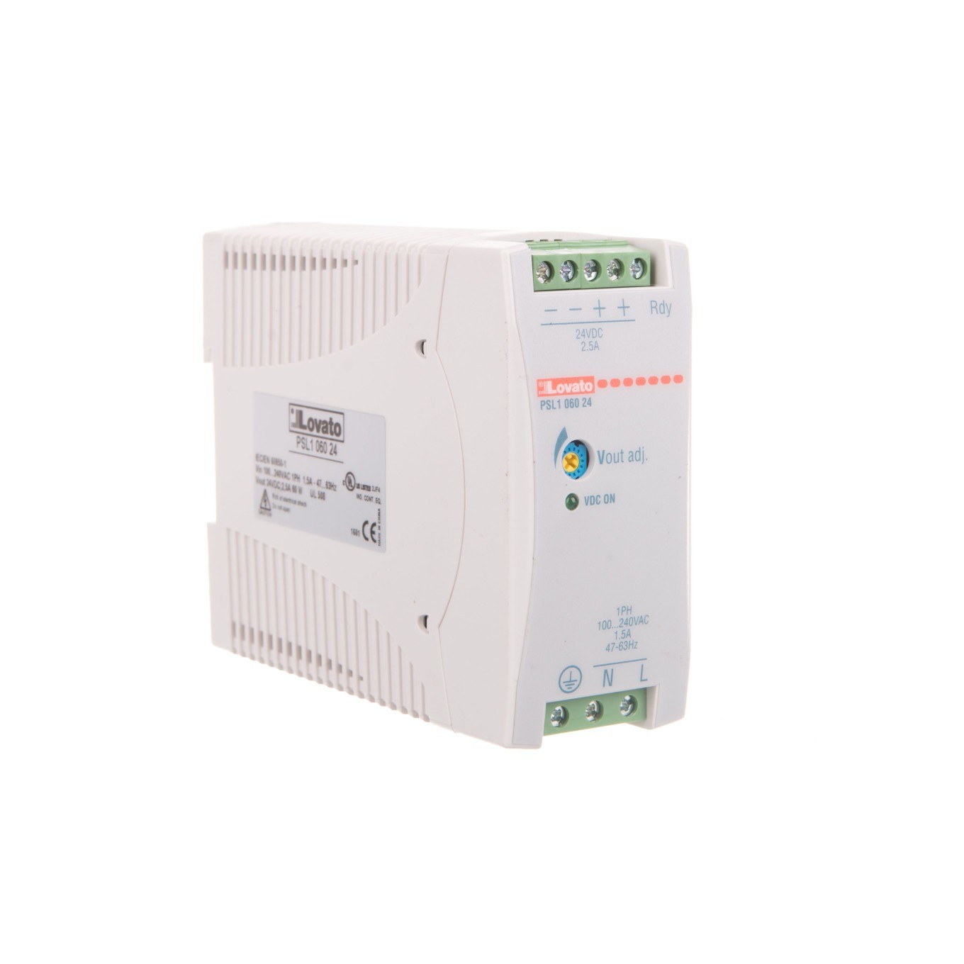 24VDC 2.5A 60W Switching Power Supply, Input 100-240VAC PSL106024