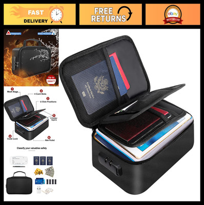 Fireproof Storage Organizer Case with Lock - 3-Layer Wallet for Cash, Cards, Pas