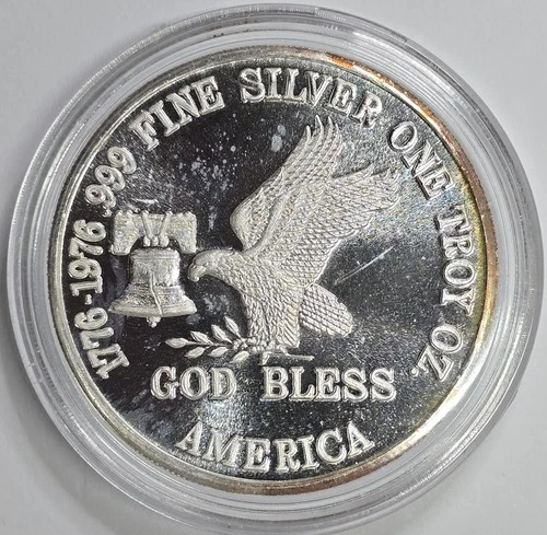 Vintage 1976 1oz .999 Silver Proof Like Eagle/Bell God Bless America Round