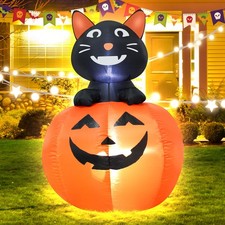 4FT Black Cat Halloween Pumpkin Inflatable Decoration with LED Lights