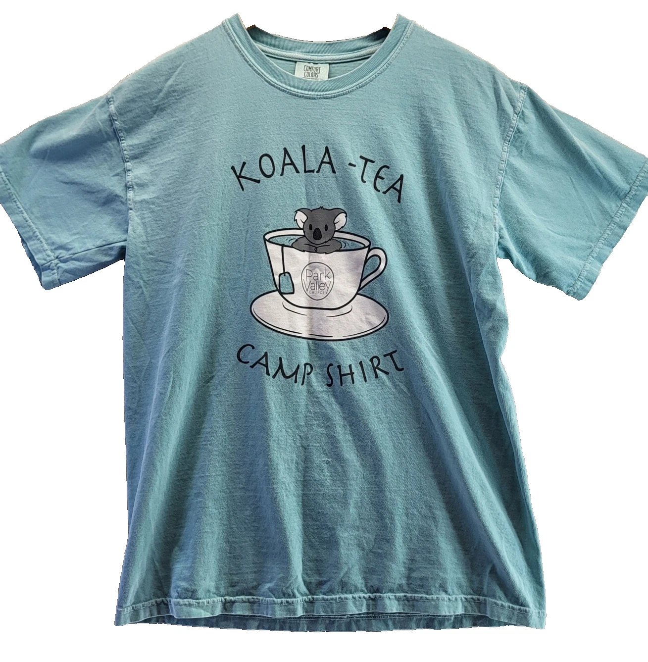 Comfort Colors Koala Tea Camp Shirt Adult Medium Blue Teal Mens Park Valley