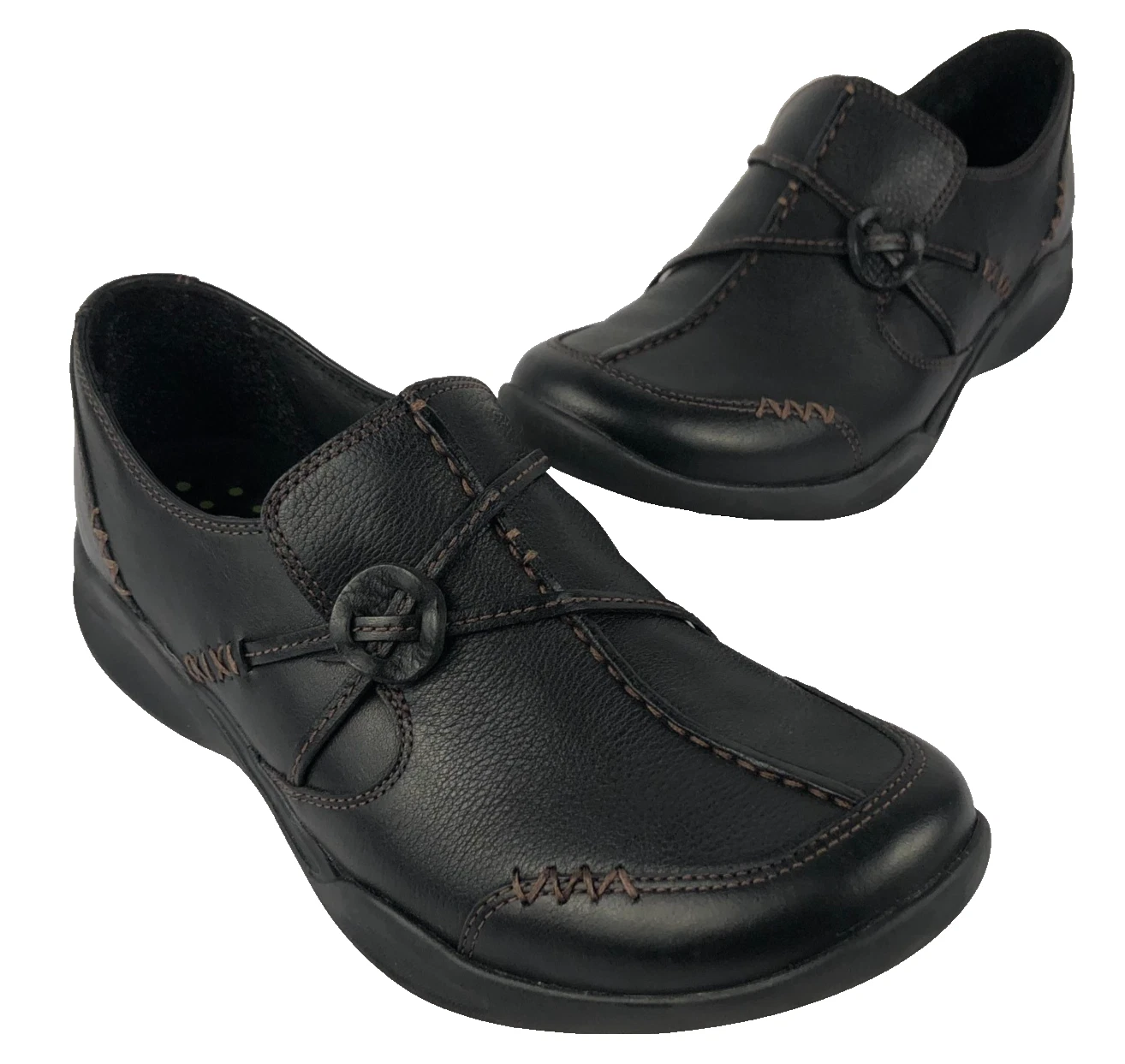 Scarpe da passeggio Clarks Wave donna 7 5 M mocassini pelle nera casual slip on 86505