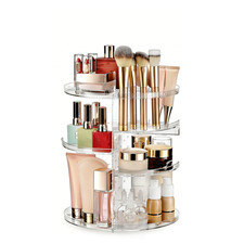 Clear Rotating Makeup Organizer Adjustable Cosmetic Storage Large Capacity