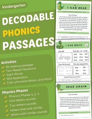 Decodable Phonics Passages for Kindergarten: Improve Reading and Comprehension S
