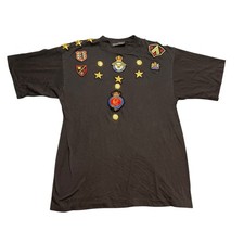 T-shirt Claude Pretin vintage donna media nera militare toppa stelle ricamate