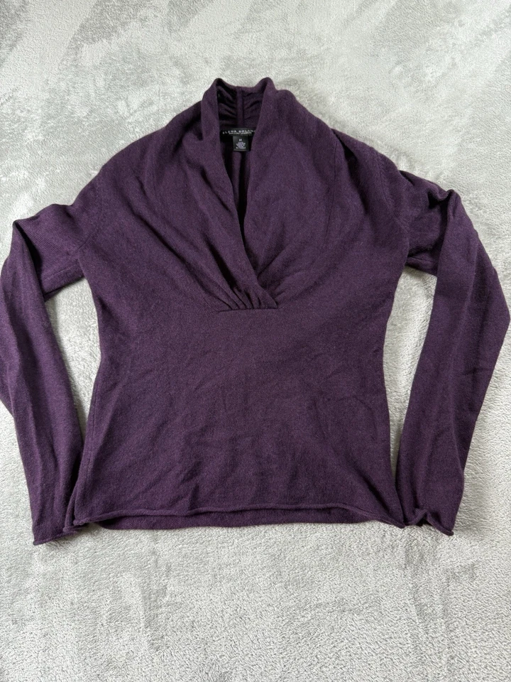Pullover de cuello chal 100 % cachemir púrpura M acogedor suéter Elena Solano para mujer Foto 2 de 4