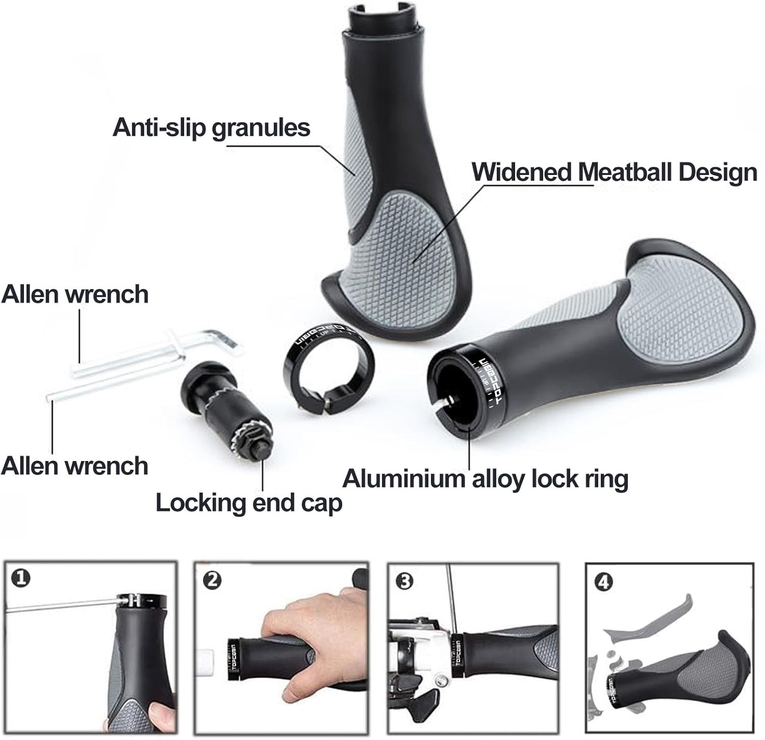 Bicycles Handlebar Grips, Aluminum Lock-on Ergonomic Bike Grips, Cushion Vibr...