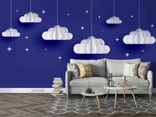 3D Paper Cutout Clouds Stars Wall Murals Wallpaper Murals Wall Sticker