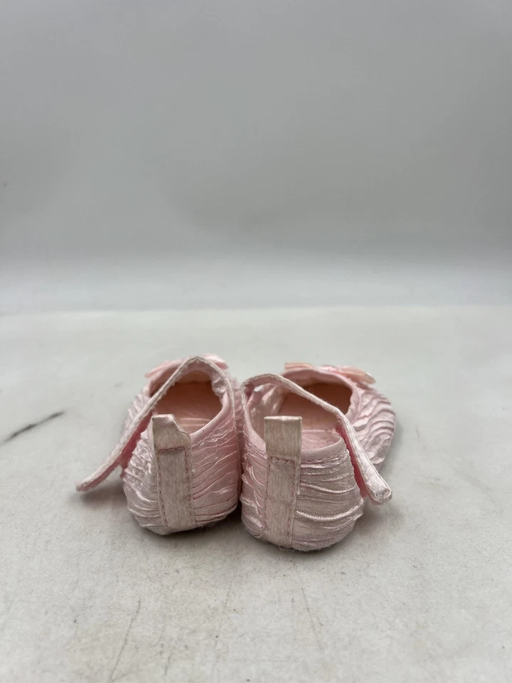 Bebé Mary Jane Zapatos Infantes Niñas 9-12 Meses Rosa Satinado Arco Cuna Suela Suave Foto 3 de 4