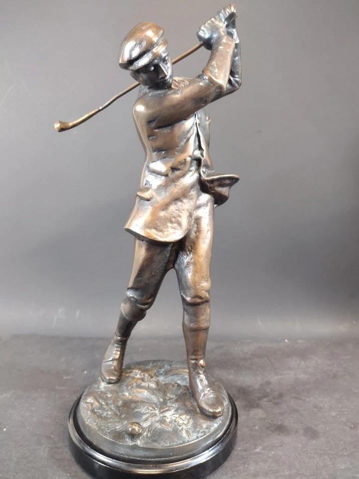 14" Patinated Bronze Metal Golf Statue  After Henry Pegram's Harry Verdon - Image 3 of 4