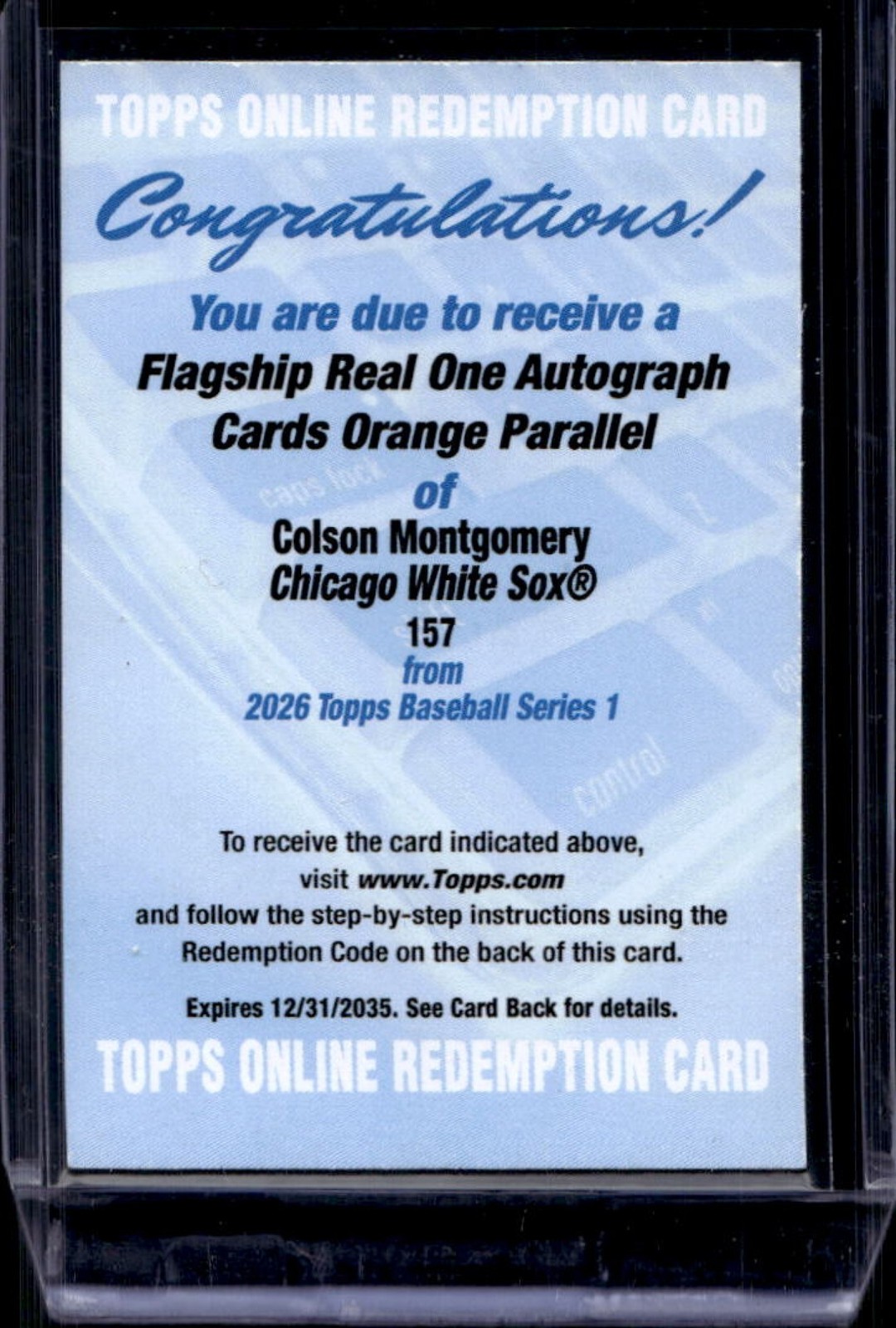 2026 Topps Colson Montgomery Real One Auto Orange Foil Rookie RC #/25 White Sox