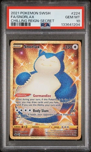 PSA 10 GM SNORLAX 2021 POKEMON SWORD  & SHIELD CHILLING REIGN #224