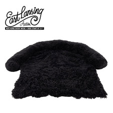 Plush Dog Bed Black Faux Fur Non Slip Bottom Pet Bed