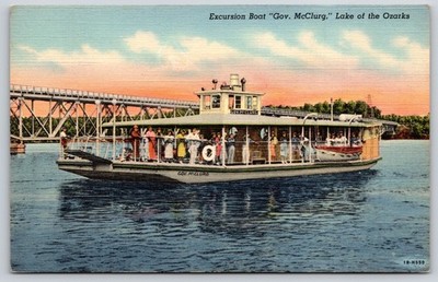 Missouri~Lake Of The Ozarks~Excursion Boat Gov McClurg~Bridge~Sunset~Linen PC