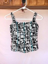 Turquoise,Black  White Adult Tank Top Dance Costume