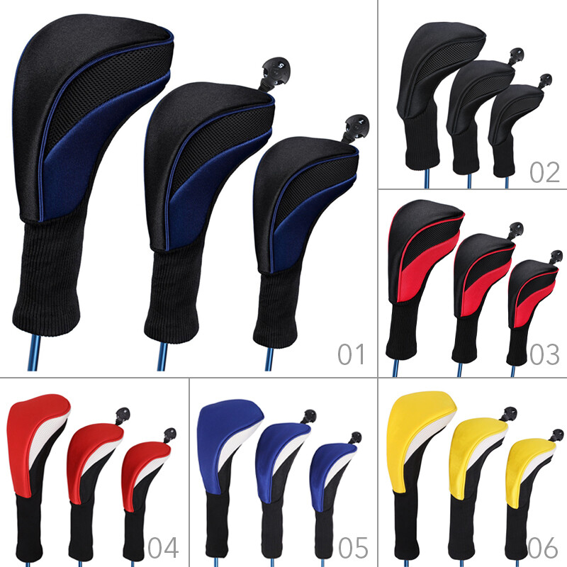 3pcs Golf Club Head Covers Set Long Neck Driver 1/3/5 Woods Headcovers