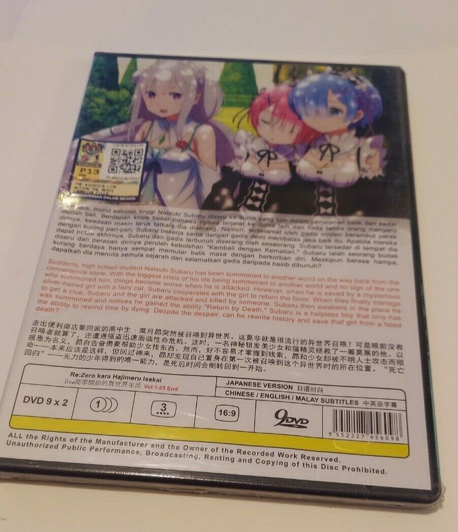 DVD Anime Re: Zero Kara Hajimeru Isekai Season 1 + Complete Collection 1-38  End