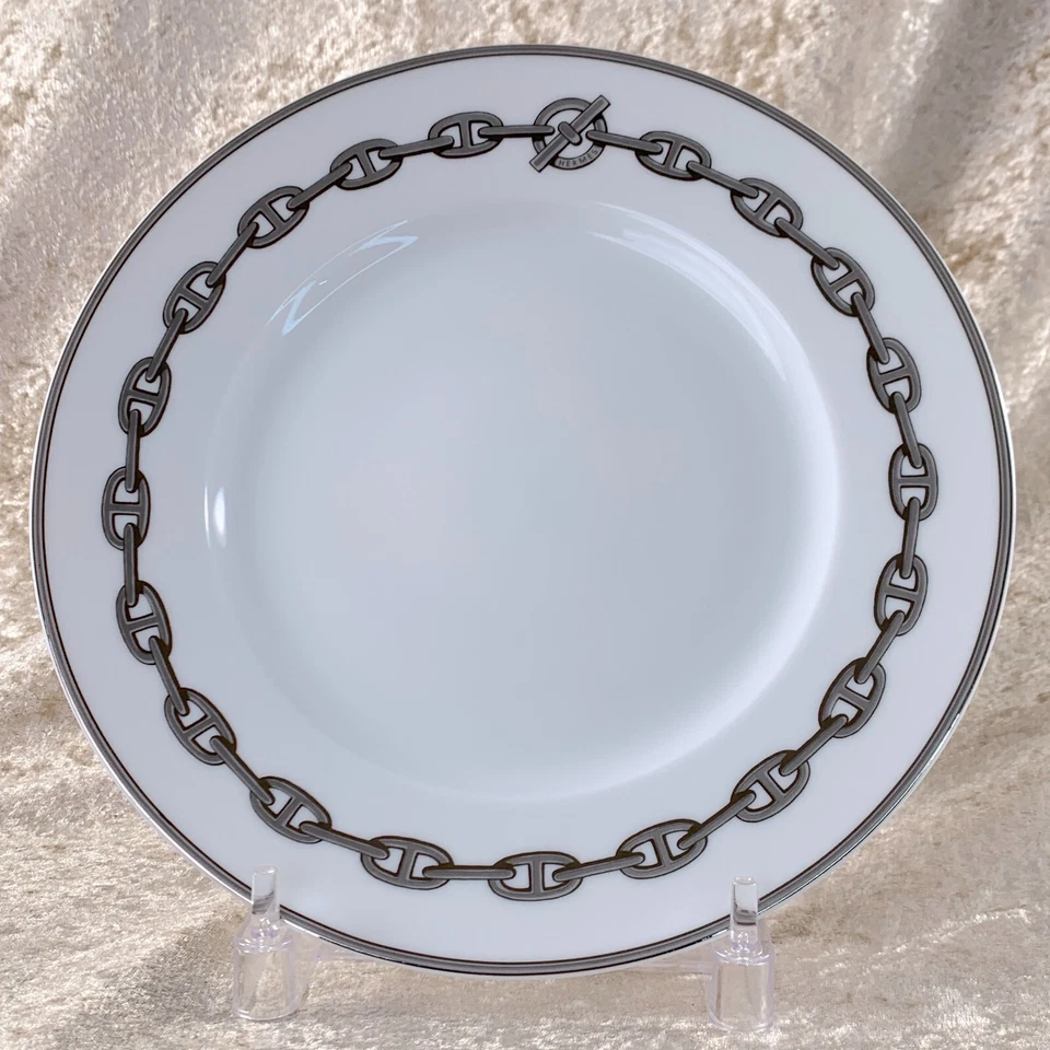 Hermes Plato de Postre Chaine d'Ancre Azul y Platino Juego de 2 Vajilla con Caja Foto 3 de 4