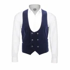 NAVY VELVET DOUBLE BREASTED LOW U CUT WAISTCOAT
