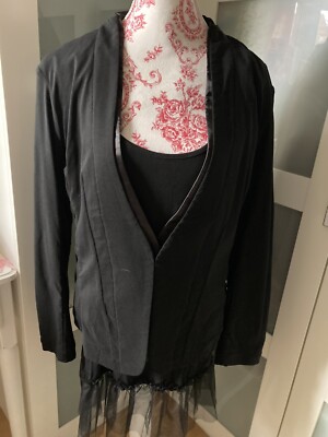 NÜ Blazer Kurzblazer Neu Schwarz Gr M Satin Streifen