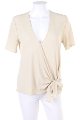 MANGO Kurzarm-Shirt Wickel-Optik S ecru