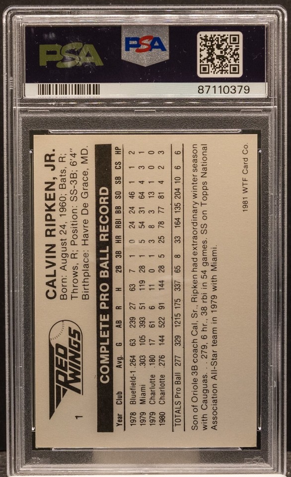 87110379 CAL RIPKEN JR 1981 WTF CO 1 Rochester Red Wings RC Rookie PSA