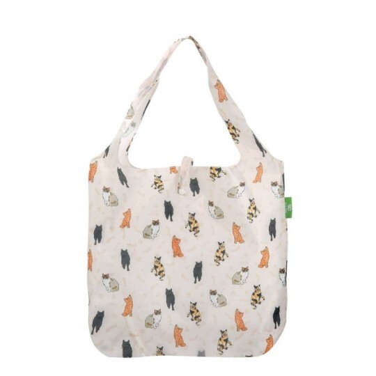 Eco Chic Lightweight Foldable Shopping Bag - Beloved Cats Beige - BNWT
