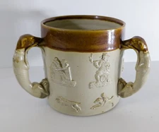 Antique German or English Salt Glazed Three Handled Tyg Hunting Themed