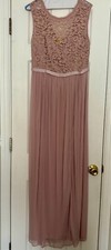 Davids Bridal Mauve Bridesmaid Full Length Dress Lave and Chiffon Size 8