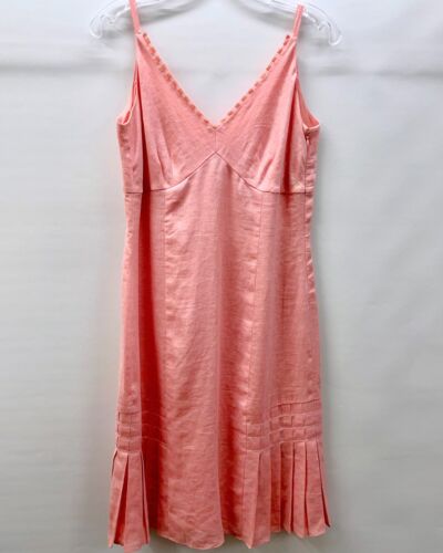 Ann Taylor Petites Women's Size 8P Pink Linen Midi Sheath Dress Spaghetti Strap