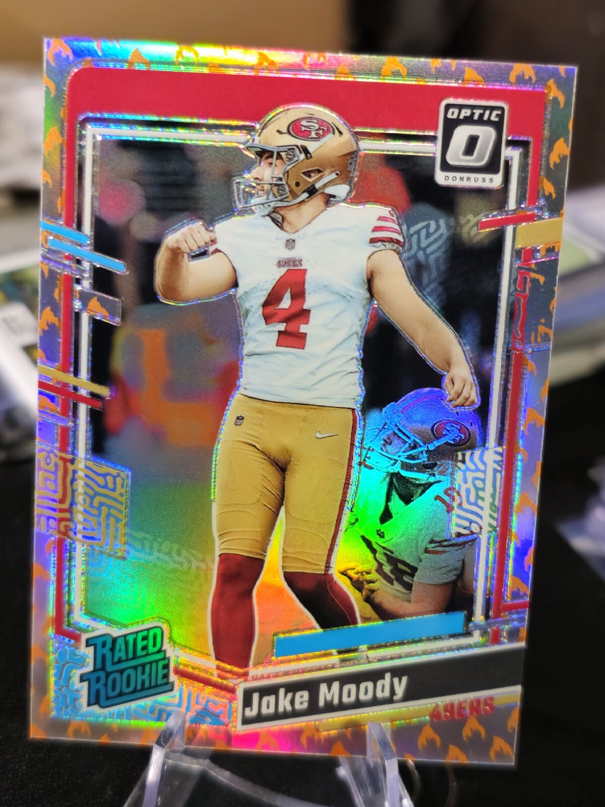 2023 Panini Donruss Optic #289 SSP FIRE EMOJI PRIZM Jake Moody RC 49ers